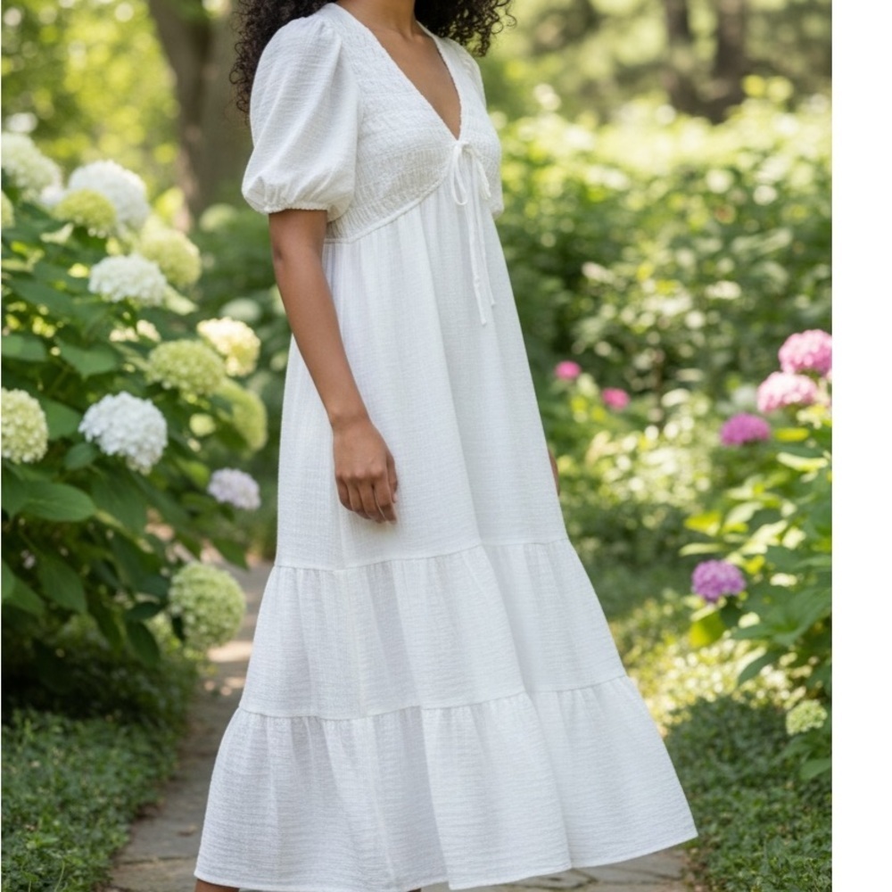 White Dress Fairy Romantic CottageCore whimsical tiered puffy boho beach Size S
